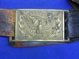 An Early U.S. Civil War Brass Officers Eagle & Wreath Buckle With Matching No. 808 Keeper On Its Original Belt In Fine Untouched Condition! - Image 2 of 6