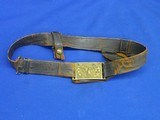 An Early U.S. Civil War Brass Officers Eagle & Wreath Buckle With Matching No. 808 Keeper On Its Original Belt In Fine Untouched Condition! - Image 1 of 6