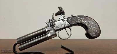 English Tap Action Box Lock O/U Flintlock Pistol