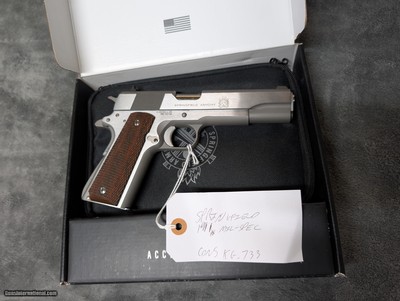 LIKE NEW IN BOX SPRINGFIELD STAINLESS 1911 MIL-SPEC, IN .45 ACP, 5