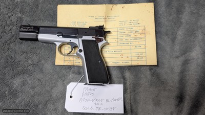 FRANK PARIS CUSTOM BROWNING HIGH POWER IN EXCELLENT CONDITION, WITH ORIGINAL BUILD SHEET