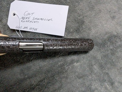 MIKE SAWMILLER ENGRAVED 1916 COLT 1911 WITH CARVED IVORY GRIPS, IN LIKE EXCELLENT/ AS ENGRAVED CONDITION - Image 11 of 20