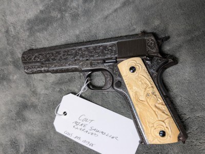 MIKE SAWMILLER ENGRAVED 1916 COLT 1911 WITH CARVED IVORY GRIPS, IN LIKE EXCELLENT/ AS ENGRAVED CONDITION - Image 2 of 20