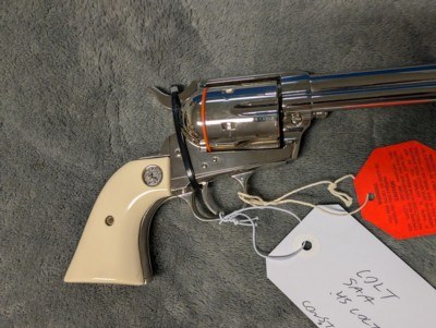 NICKEL COLT SINGLE ACTION ARMY IN .45 COLT WITH 4.75: BARREL IN EXCELLENT CONDITION, HAS POLYMER IVEX GRIPS - Image 4 of 20