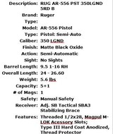 NEW RUGER A5-556 350 LEGEND CALIBER SEMI AUTO PISTOL - 2 of 2