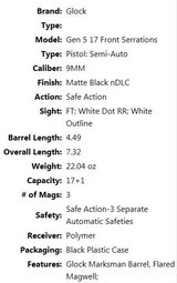 NEW GLOCK GEN 5 MODEL 17 9MM SEMI AUTO PISTOL PA175S203 - 2 of 2