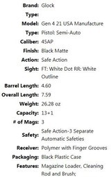 NEW GLOCK GEN 4, HIGH CAPACITY, MODEL 21, SEMI AUTO, 45ACP, PISTOLNEW GLOCK GEN 4, HIGH CAPACITY, MODEL 21, SEMI AUTO, 45ACP, PISTOL - 2 of 2