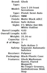 NEW GLOCK GEN 5 HIGH CAPACITY MODEL 19 SEMI AUTO 9MM PISTOL - 2 of 2