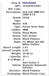 NEW GLOCK MODEL 43X SEMI AUTO 9MM PISTOL - 2 of 2