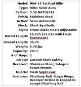 RUGER TACTICAL STAINLESS MINI 14 SEMI AUTO 556/223 CARBINE
5819-RUG - 2 of 2