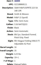 NEW S&W M&P SPORT II 5.56mm M4 AR-15 CARBINE NEW JERSEY COMPLIANT
223 10203 - 2 of 2