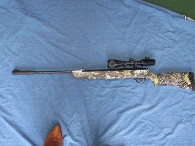 VERY NICE WALTHER FALCON HUNTER EDITION .22 (5.5mm) CALIBER AIR RIFLE WITH A MOUNTED WALTHER 3-9X44 GD ILLUMINATING SCOPE