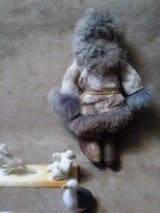 Inuit Native Alaskan Walrus Ivory Carvings Lot of 4 and a Fur Native Doll Awesome - 3 of 10