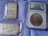 Silver Dollar, Silver Round, & Silver Bar Mini Hoard Includes NGC MS64 Silver Dollar - 9 of 13