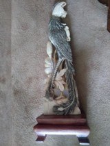 Asian Art Ivory Carving of Phoenix Bird 10 inch on with wood stand Fine scrimshaw detail - 2 of 7
