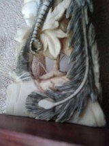 Asian Art Ivory Carving of Phoenix Bird 10 inch on with wood stand Fine scrimshaw detail - 6 of 7