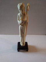 Hand Carved Ivory Jesus ( inches with wood stand. Details Staff and Lamb - 1 of 5