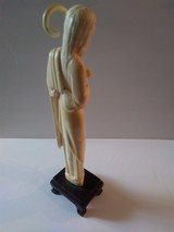 Hand Carved Ivory Jesus ( inches with wood stand. Details Staff and Lamb - 3 of 5