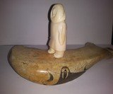 Inuit Fossilized Walrus Jawbone Walrus on Ice & bird ScrimshawMary L. Seppilu signed - 1 of 6