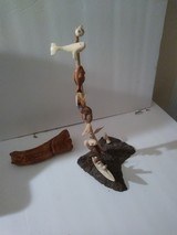 Inuit Fossilized Walrus Jawbone Walrus on Ice & bird ScrimshawMary L. Seppilu signed - 6 of 6