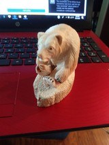 Eddie Syngor Original Inuit Carving Seated Bear with Fish 3" tall Walrus Ivory Highly Detailed - 3 of 5