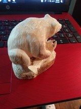 Eddie Syngor Original Inuit Carving Seated Bear with Fish 3" tall Walrus Ivory Highly Detailed - 5 of 5
