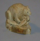 Eddie Syngor Original Inuit Carving Seated Bear with Fish 3" tall Walrus Ivory Highly Detailed - 1 of 5