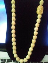 32 inch Asian carved Bead necklace(lotus buds) with Buddha & ButterflyWWII brought back Finely Done - 3 of 4