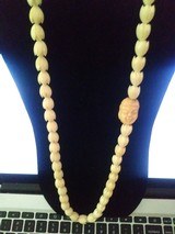 32 inch Asian carved Bead necklace(lotus buds) with Buddha & ButterflyWWII brought back Finely Done - 1 of 4