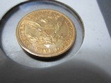 5.00 Dollar Gold Liberty Coronet U.S. Half Eagle Coin. 1908 from 100 year collection Choice Uncleaned/Ungraded. - 3 of 5