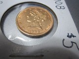 5.00 Dollar Gold Liberty Coronet U.S. Half Eagle Coin. 1908 from 100 year collection Choice Uncleaned/Ungraded. - 2 of 5