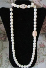 Carved Ivory bead necklace, Lotus Blossoms & more with a bracelet and extra beads Hidden clasp. - 1 of 5