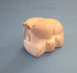 Alaskan InuitWalrus Tusk carving of a sitting Walrus with Tusks on Ice block - 1 of 4