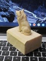 A WonderfulEskimo HandCarved IvoryHuskieSled Dog on a Walrus Tush pedestal4 X 3 by 2 1/4 inch - 3 of 5