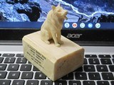 A WonderfulEskimo HandCarved IvoryHuskieSled Dog on a Walrus Tush pedestal4 X 3 by 2 1/4 inch - 5 of 5
