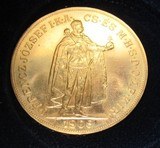 Hungarian 1908KB 100 Korona Gold Coin Contains .9802 oz actual Gold weight. BrilliantUnc PL - 2 of 3