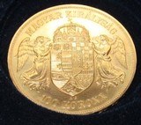 Hungarian 1908KB 100 Korona Gold Coin Contains .9802 oz actual Gold weight. BrilliantUnc PL - 1 of 3