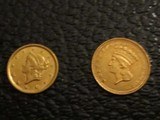 Pair $1 Gold coins Gold Rush & Civil War Au / Unc details from 100 yr. collection Type 1 & Princess - 1 of 5