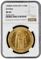 1908 KB Hungary Restrike 100 Korona Gold Coin NGC MS 66
,9802
ounce fine gold weight - 2 of 2