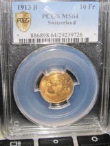 4 Gold Coin Lot,Hungary 100 Korona,(2) Swiss 10 Franc , Full Gold sovereign,3 Graded(All Mint State ) - 3 of 7