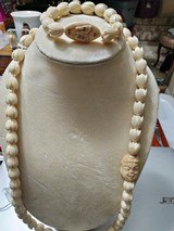 Lotus Flower carvedBead Necklace with Mask and hidden clasp, also bracelet with flower . - 1 of 3