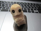 A Finely Carved Snow Owl on Baleen Pedestal, Inuit 1950's Artist/carver signed 3. inch - 1 of 2