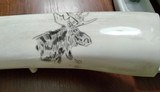 Carved Walrus Tusk with Moose Scrimshaw 20 inches Heavy More room to add art pre 1970. - 4 of 7