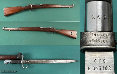 ARGENTINE MAUSER 1909 CAVALRY CARBINE PERON POLICE CFS MATCHING w MATCHING CFS BAYONET