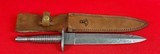Unique Fairbairn-Sykes Style Damascus fighting knife w/ leather sheath - 4 of 5