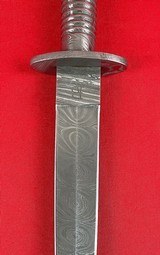 Unique Fairbairn-Sykes Style Damascus fighting knife w/ leather sheath - 3 of 5