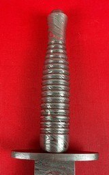 Unique Fairbairn-Sykes Style Damascus fighting knife w/ leather sheath - 2 of 5