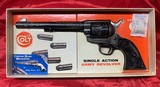 .45 LONG COLT SINGLE ACTION ARMY 7 1/2" Barrel, 2nd Gen, Hand Engraved, Blue & Color Case, New (Old Stock) w/Stage Coach Box, Colt Letter