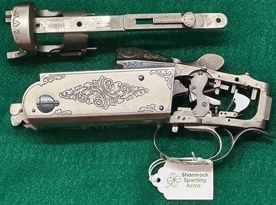 KRIEGHOFF K80 RECEIVER AND IRON GOLD BROKEN CLAY TRIGGER GUARD & GOLD BROKEN CLAY TOP LATCH