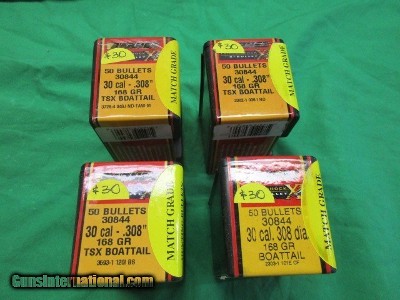 4-Boxes Barnes Triple Shock X Bullets .308 168Gr TSX Boat Tail Match Grade Hunting